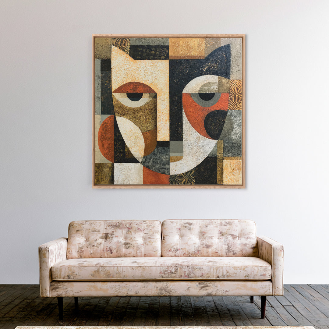 Abstract Mask with Playful Textures Framed Canvas Print, Eclectic Art, Printable Art, Living Room Decor, Fine Art, Eclectic, ECL-1x1-68