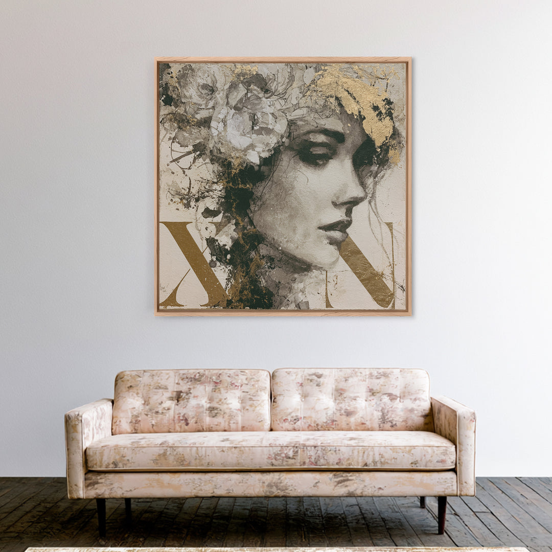 Mixed Media Woman Framed Canvas Print, Eclectic Art, Art Print, Living Room Decor, Oil Painting, Eclectic, Portrait, ECL-1x1-8