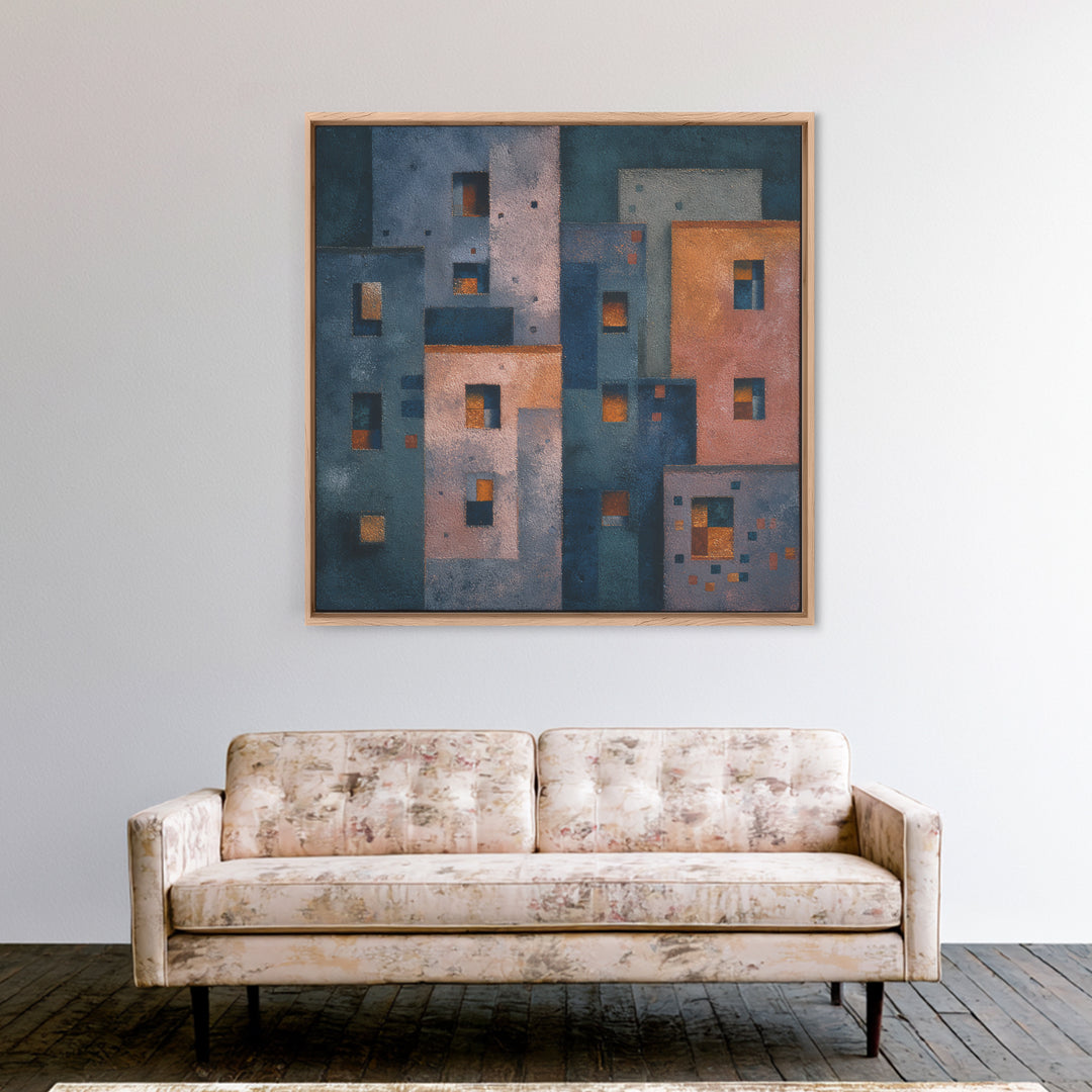 Playful Checkerboard Landscape Canvas Print, Eclectic Art, Boho, Living Room Decor, Oil Painting, Eclectic, Unique Wall Art, ECL-1x1-81