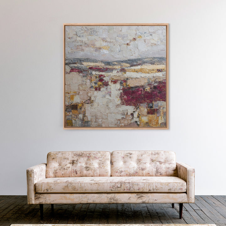 Naive Cityscape with Patterned Windows Framed Canvas Print, Eclectic Art, Boho Wall Art, Living Room Decor, Abstract Art, ECL-1x1-84