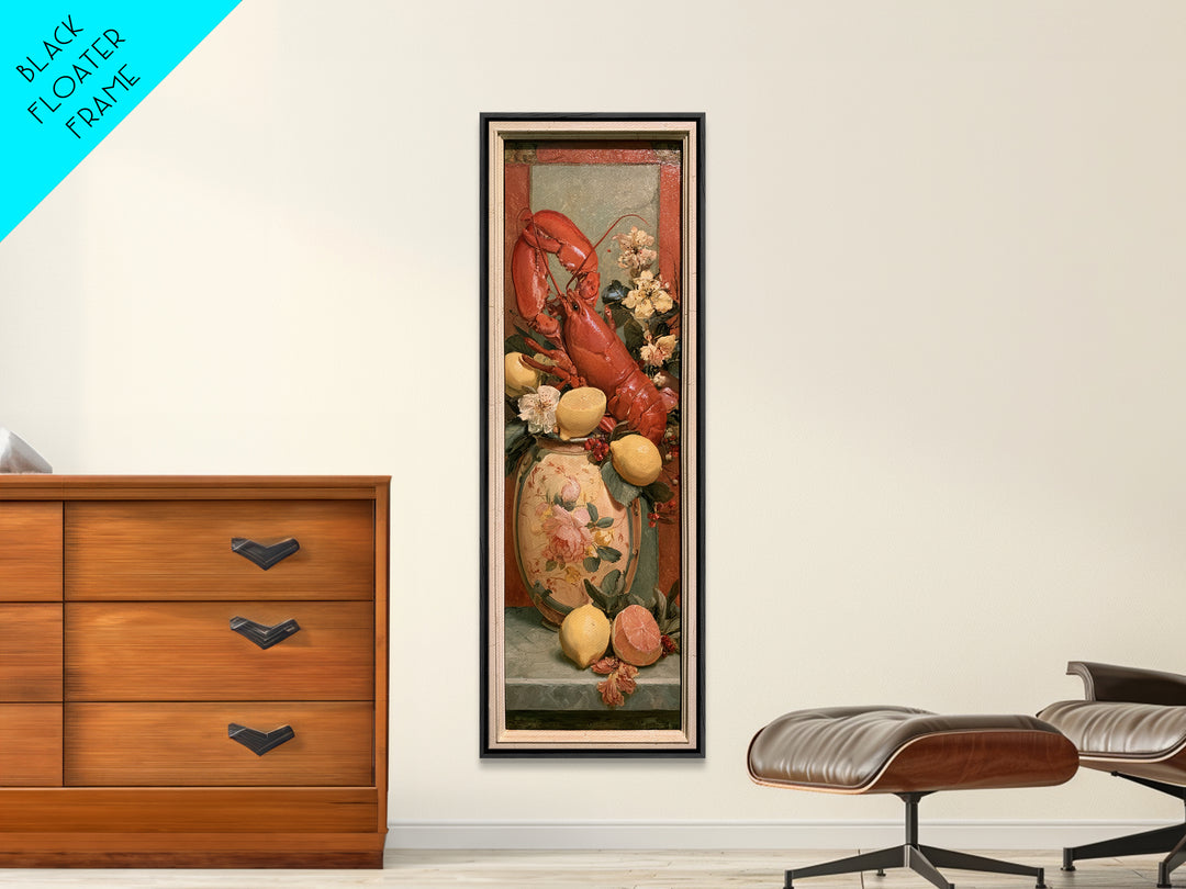 Unexpected Lobster and Lemons Still Life Framed Canvas Print, Eclectic Art, Living Room Decor, Oil Painting, Eclectic, ECL-1x3-54