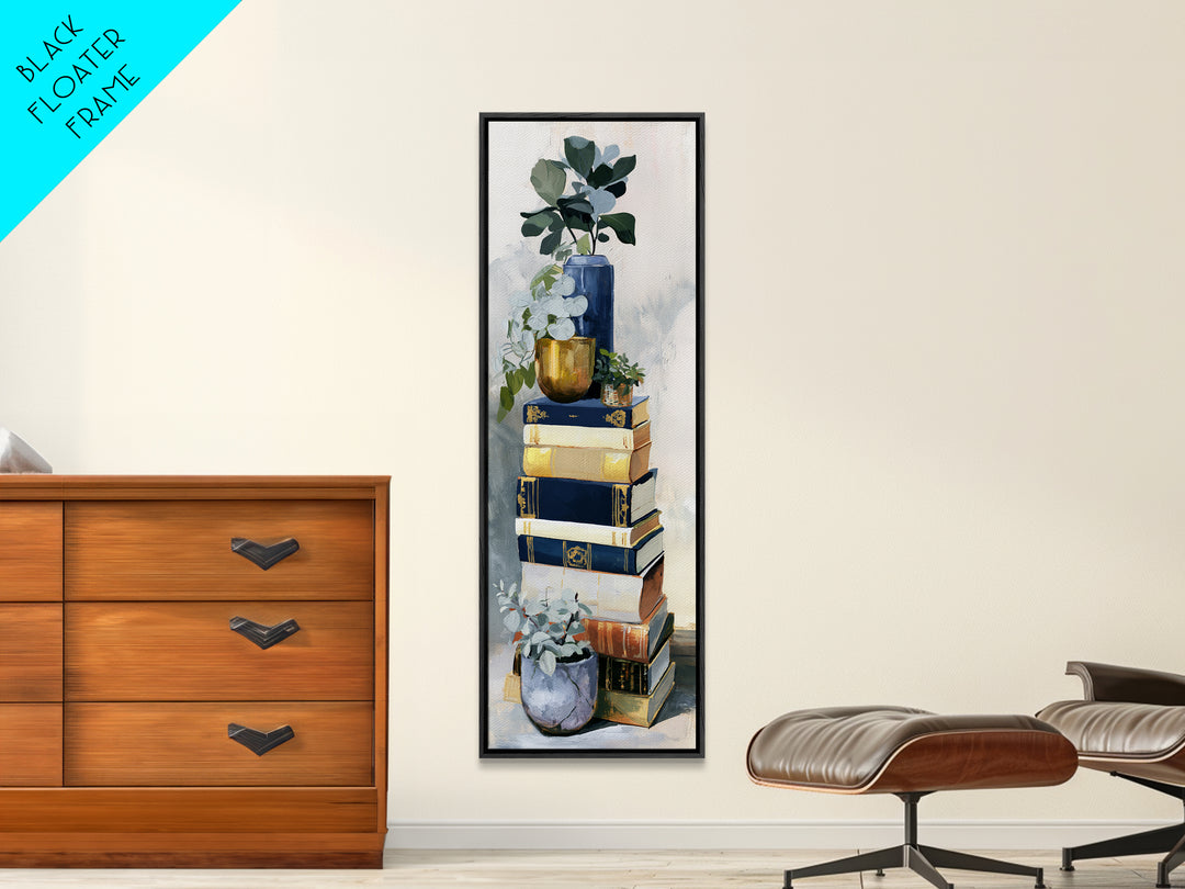 Colorful Book and Plant Still Life Framed Canvas Print, Eclectic Art, Art Print, Living Room Decor, Fine Art, Eclectic, ECL-1x3-83