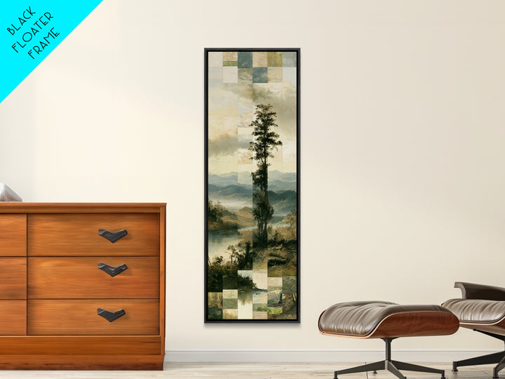 Bohemian Patchwork Landscape Framed Canvas Print, Eclectic Art, Statement Artwork, Living Room Decor, Oil Painting, Eclectic, ECL-1x3-84