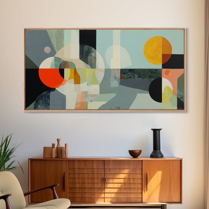 Geometric Sun and Hand Motif Framed Canvas Print, Eclectic Art, Digital Prints, Living Room Decor, Abstract Art, Eclectic, ECL-2x1-35