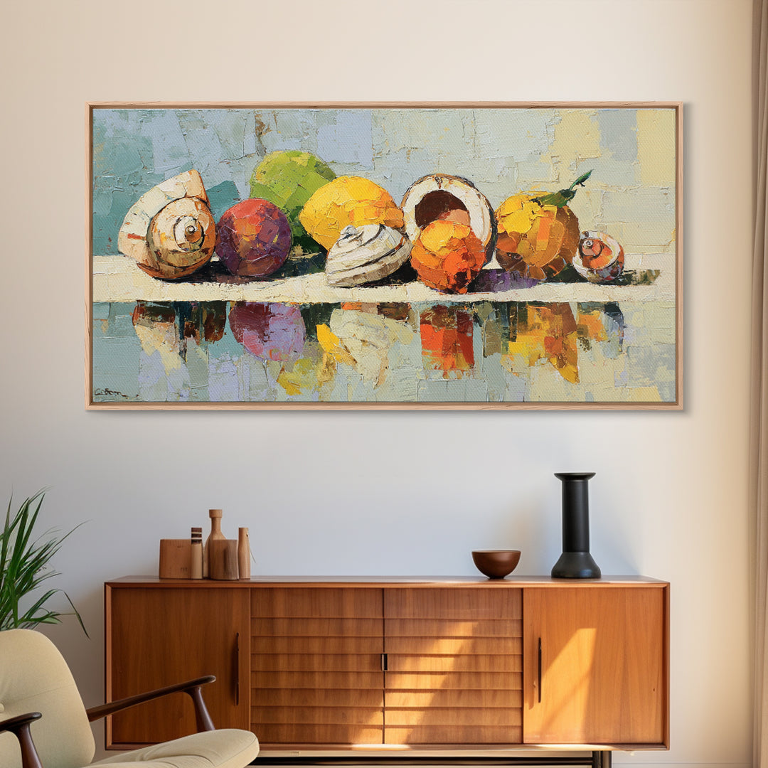 Unexpected Lobster and Lemons Still Life Framed Canvas Print, Eclectic Art, Living Room Decor, Watercolor Art, Eclectic, ECL-2x1-38
