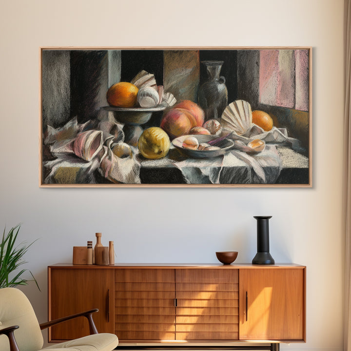 Unexpected Lobster and Lemons Still Life Framed Canvas Print, Eclectic Art, Large Wall Art, Living Room Decor, Eclectic, ECL-2x1-86
