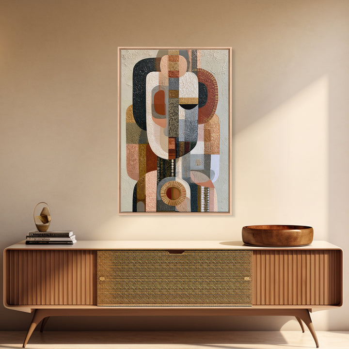 Abstract Mask with Playful Textures Framed Canvas Print, Eclectic Art, Boho Wall Art, Living Room Decor, Abstract Art, Eclectic, ECL-2x3-100