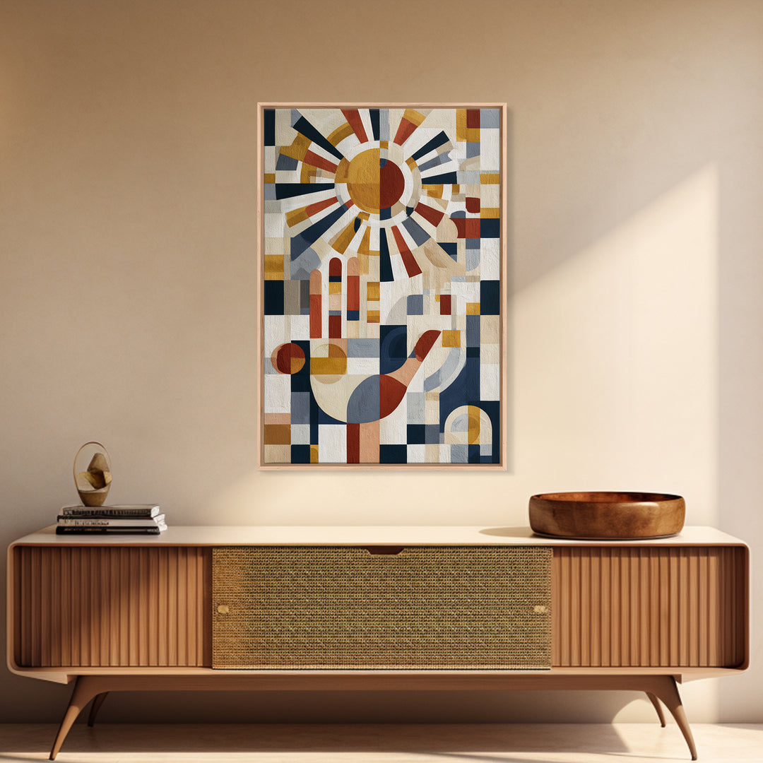 Geometric Sun and Hand Motif Canvas Print, Eclectic Art, Unique Wall Art, Living Room Decor, Abstract Art, Eclectic, Home Decor, ECL-2x3-23