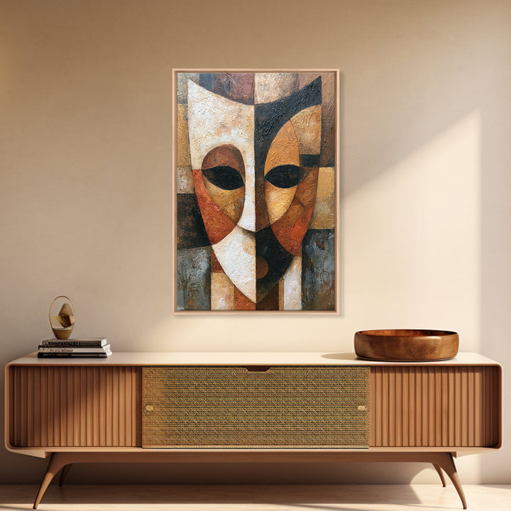 Abstract Mask with Playful Textures Framed Canvas Print, Eclectic Art, Minimalist Decor, Living Room Decor, Fine Art, Eclectic, ECL-2x3-28