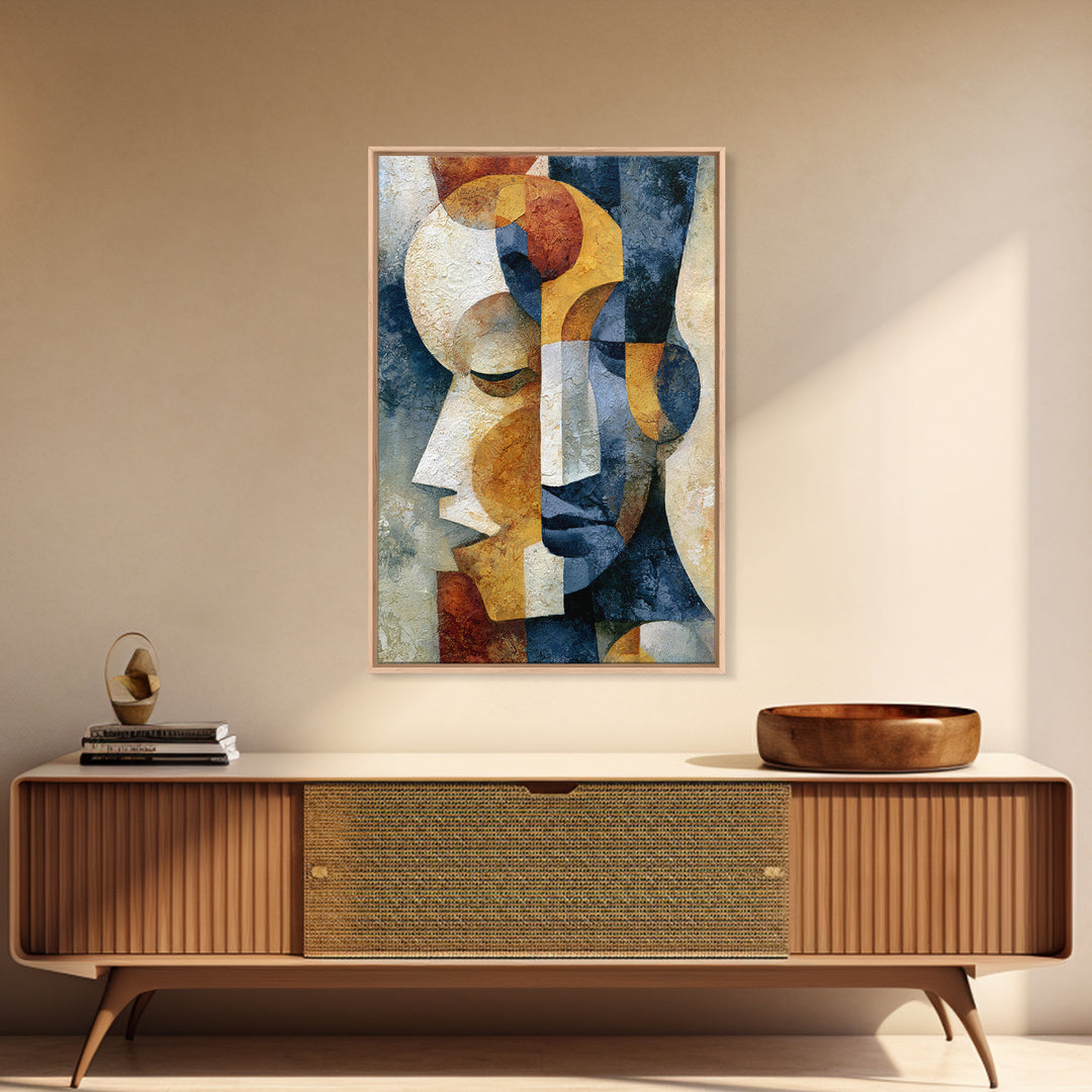Abstract Mask with Playful Textures Framed Canvas Print, Eclectic Art, Boho, Living Room Decor, Abstract Art, Eclectic, ECL-2x3-4