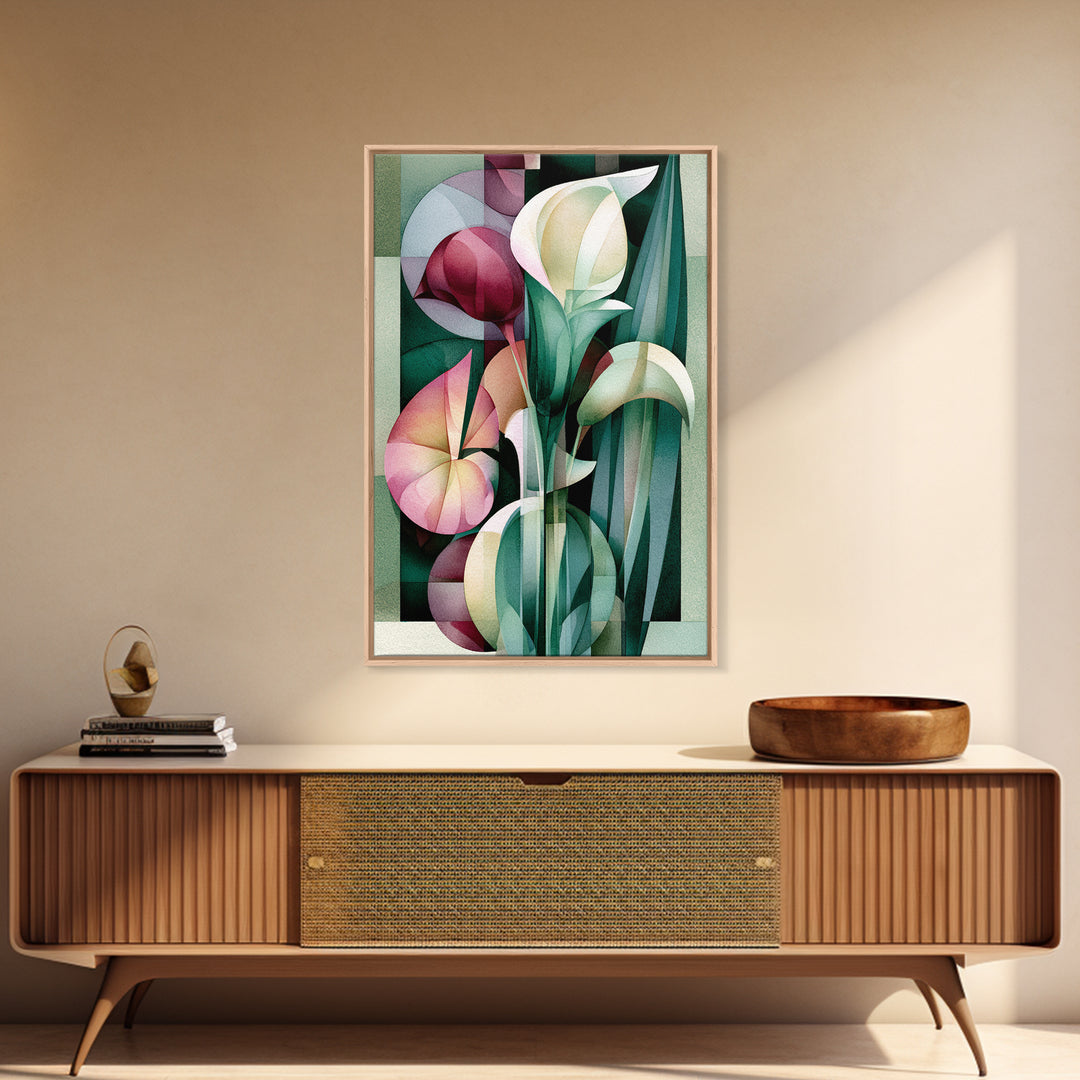 Retro Futurist Vase of Flowers Framed Canvas Print, Eclectic Art, Printables, Living Room Decor, Eclectic, Boho Wall Art, ECL-2x3-42