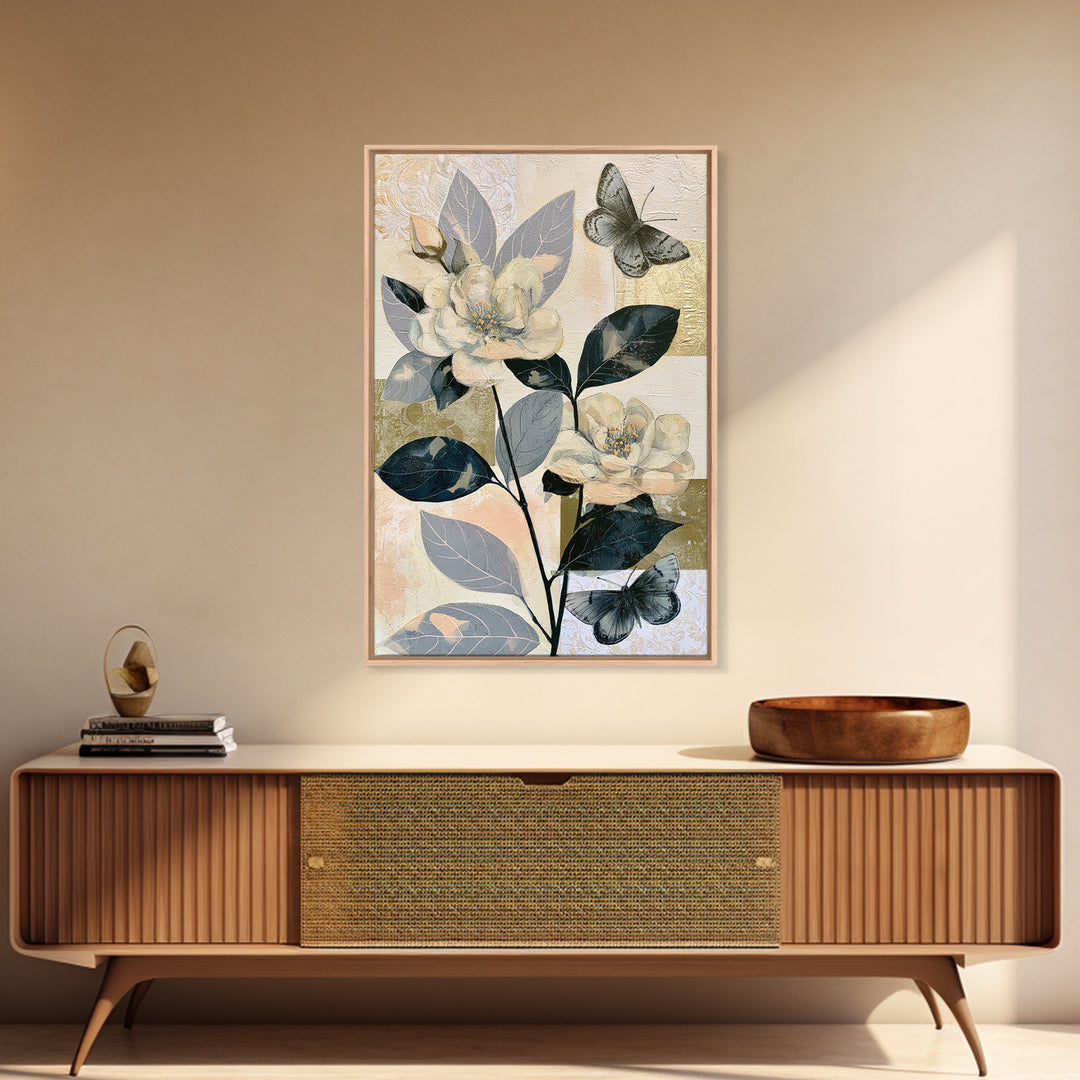 Botanical Collage with Butterflies and Old Paper Canvas Print, Eclectic Art, Fine Art Print, Living Room Decor, Eclectic, ECL-2x3-93