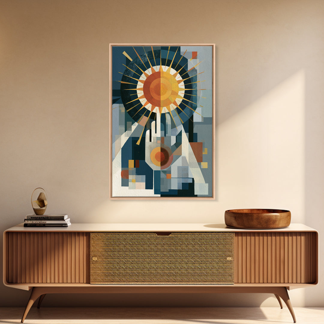 Geometric Sun and Hand Motif Canvas Print, Eclectic Art, Printable Wall Art, Living Room Decor, Abstract Art, Eclectic, ECL-2x3-95
