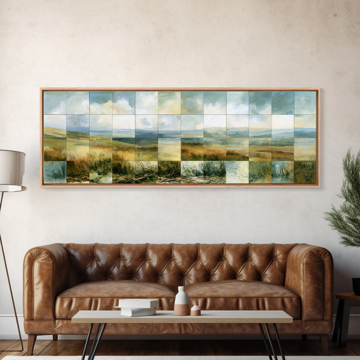 Playful Checkerboard Landscape Framed Canvas Print, Eclectic Art, Fine Art Print, Living Room Decor, Watercolor Art, Eclectic, ECL-3x1-1