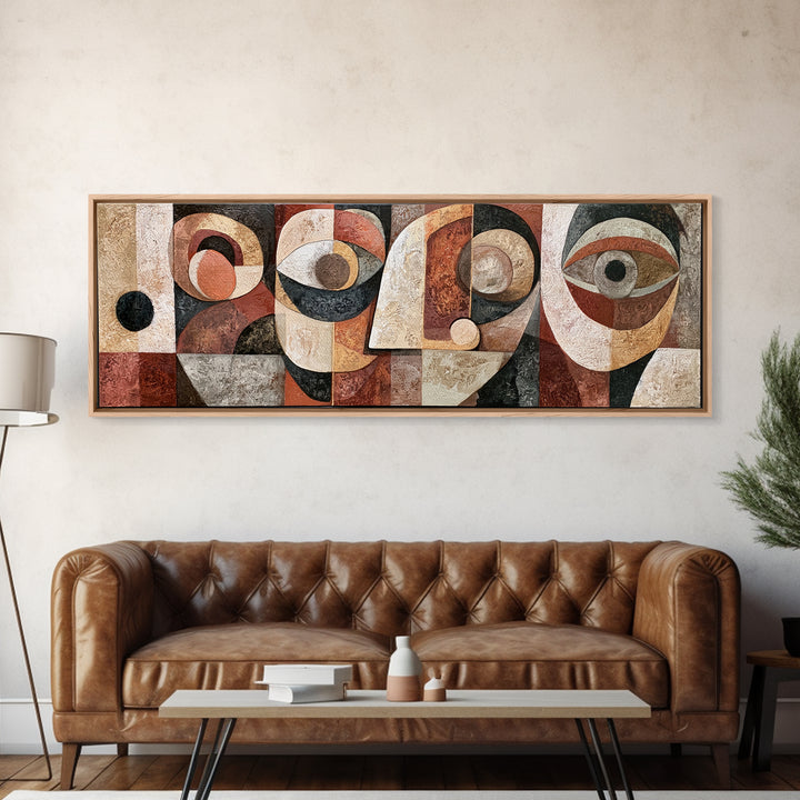 Abstract Mask with Playful Textures Framed Canvas Print, Eclectic Art, Dopamine Decor, Living Room Decor, Abstract Art, ECL-3x1-12