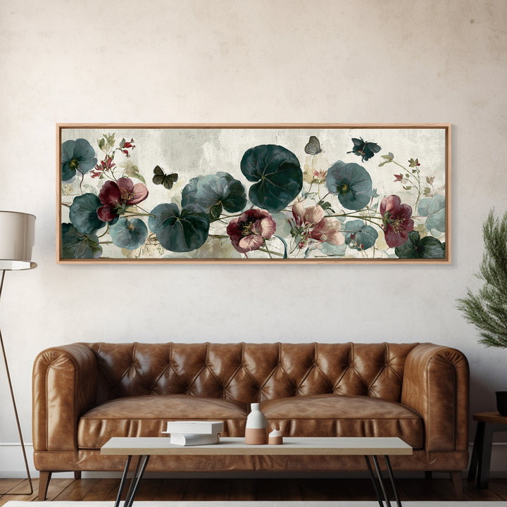 Botanical Collage with Butterflies and Old Paper Canvas Print, Eclectic Art, Statement Artwork, Living Room Decor, Eclectic, ECL-3x1-29