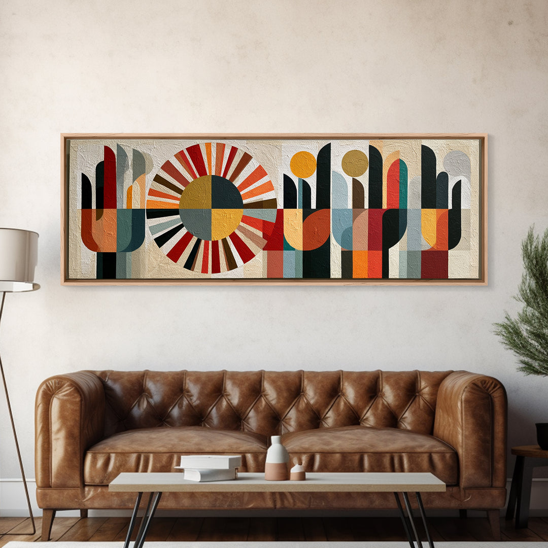 Geometric Sun and Hand Motif Canvas Print, Eclectic Art, Room Decor, Living Room Decor, Eclectic, Artwork, Original Art, ECL-3x1-31