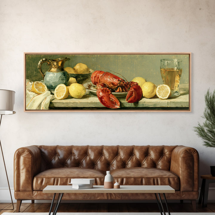 Unexpected Lobster and Lemons Still Life Canvas Print, Eclectic Art, Digital Print, Living Room Decor, Abstract Art, Eclectic, ECL-3x1-34