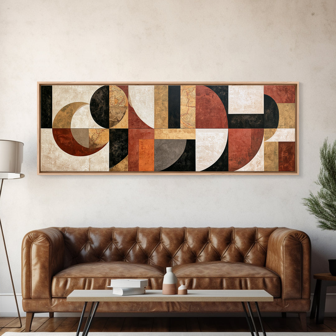 Abstract Shapes Layered Framed Canvas Print, Eclectic Art, Statement Artwork, Living Room Decor, Abstract Art, Eclectic, ECL-3x1-44