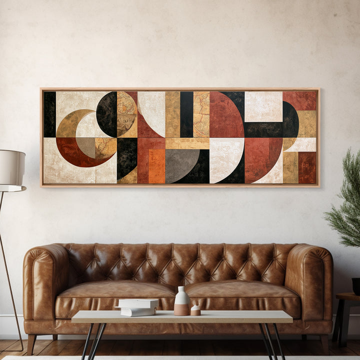 Abstract Shapes Layered Framed Canvas Print, Eclectic Art, Statement Artwork, Living Room Decor, Abstract Art, Eclectic, ECL-3x1-44