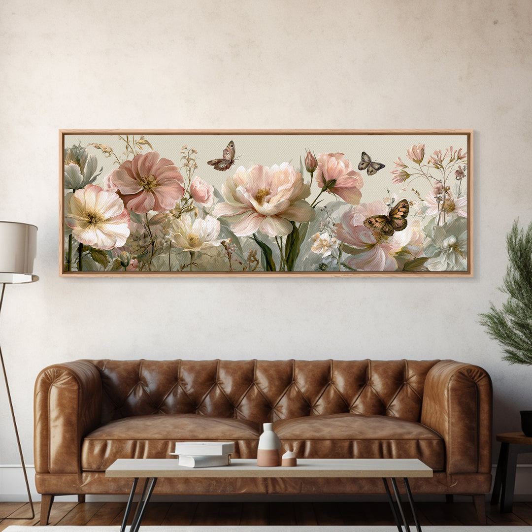 Botanical Collage with Butterflies and Old Paper Canvas Print, Eclectic Art, Contemporary Art, Living Room Decor, Eclectic, ECL-3x1-53