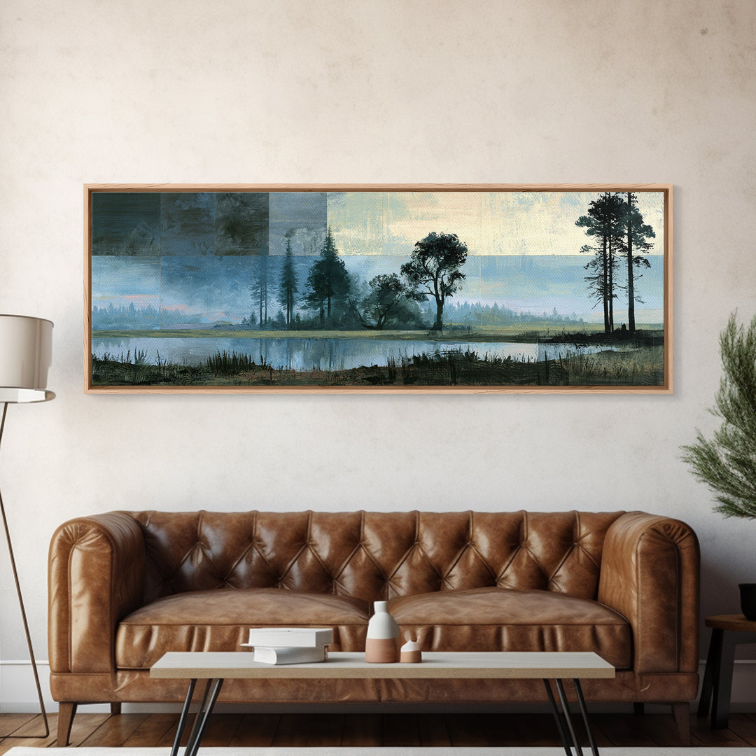 Bohemian Patchwork Landscape Framed Canvas Print, Eclectic Art, Minimalist Decor, Living Room Decor, Fine Art, Eclectic, ECL-3x1-64