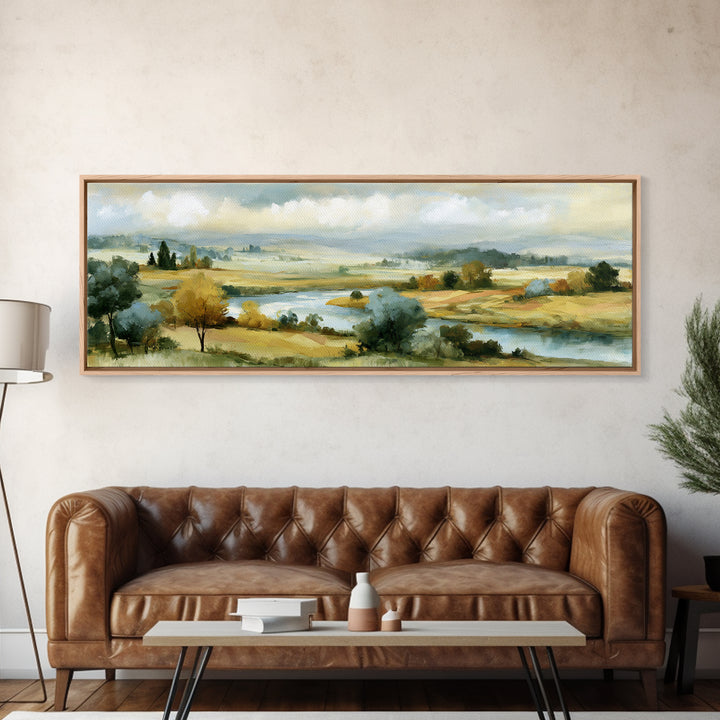 Playful Checkerboard Landscape Framed Canvas Print, Eclectic Art, Wall Decor, Living Room Decor, Oil Painting, Eclectic, ECL-3x1-73