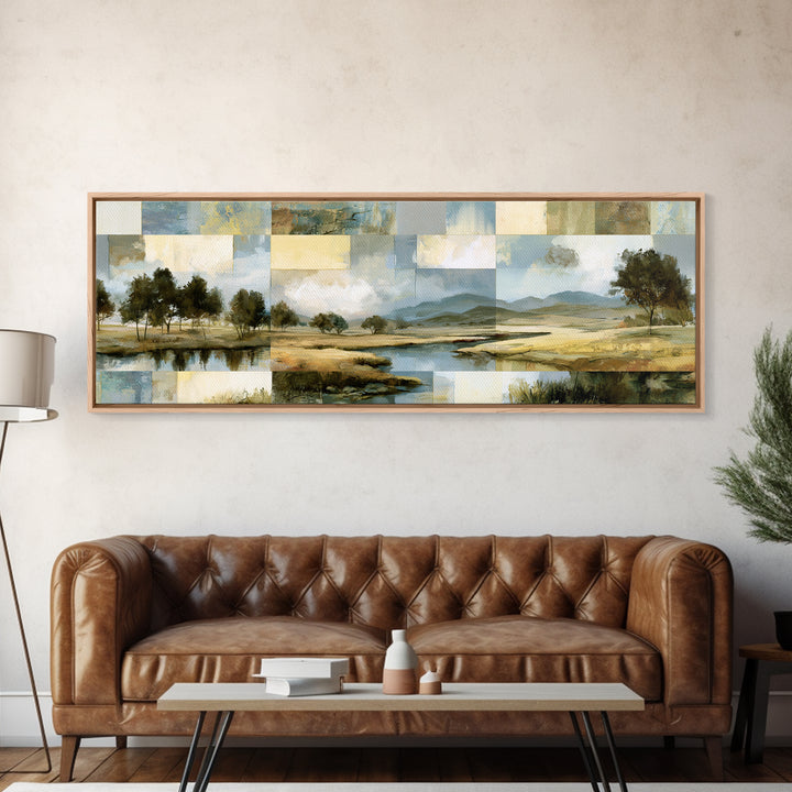 Bohemian Patchwork Landscape Canvas Print, Eclectic Art, Wall Decor, Living Room Decor, Fine Art, Eclectic, Boho, Artwork, ECL-3x1-88