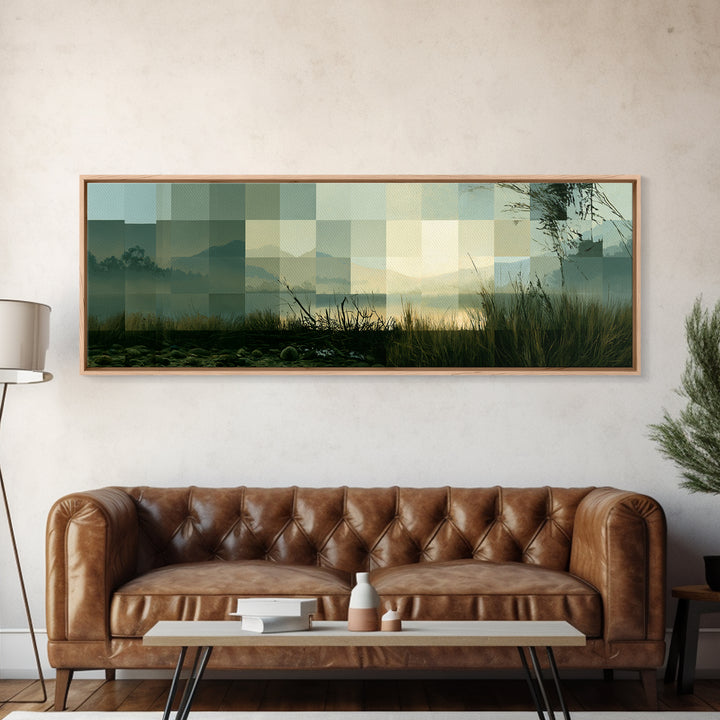 Playful Checkerboard Landscape Canvas Print, Eclectic Art, Printable, Living Room Decor, Fine Art, Eclectic, Printable Art, ECL-3x1-97