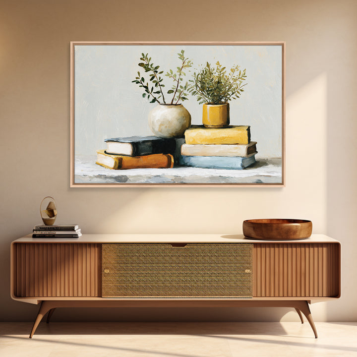 Colorful Book and Plant Still Life Canvas Print, Eclectic Art, Art Prints, Living Room Decor, Fine Art, Eclectic, Abstract Art, ECL-3x2-3