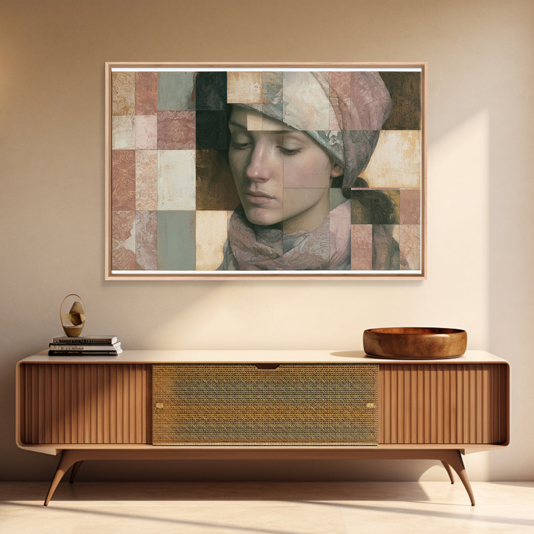 Surreal Portrait with Mismatched Patterned Clothing Canvas Print, Eclectic Art, Fine Art Print, Living Room Decor, Eclectic, ECL-3x2-30