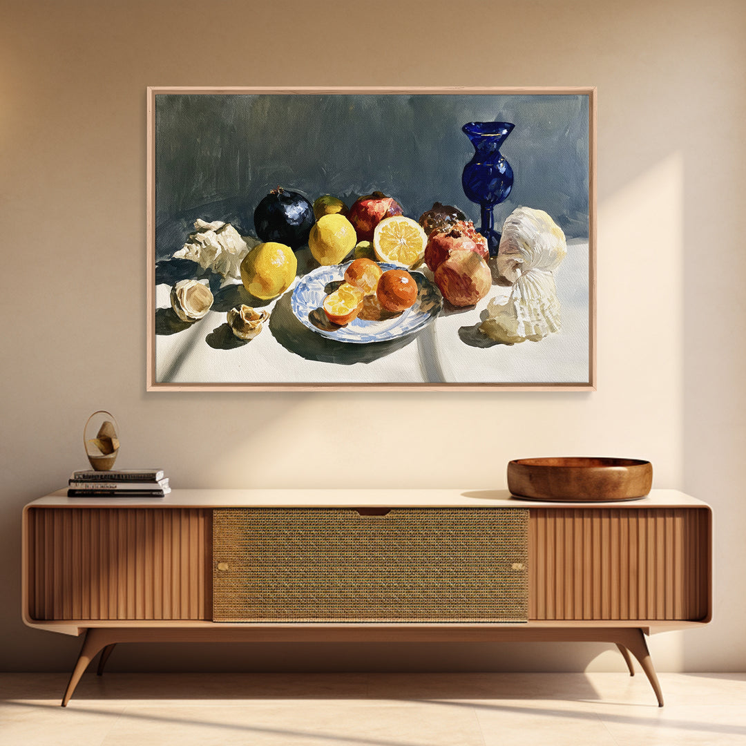 Bold Maximalist Still Life Framed Canvas Print, Eclectic Art, Oil Painting, Living Room Decor, Eclectic, Dopamine Decor, ECL-3x2-31