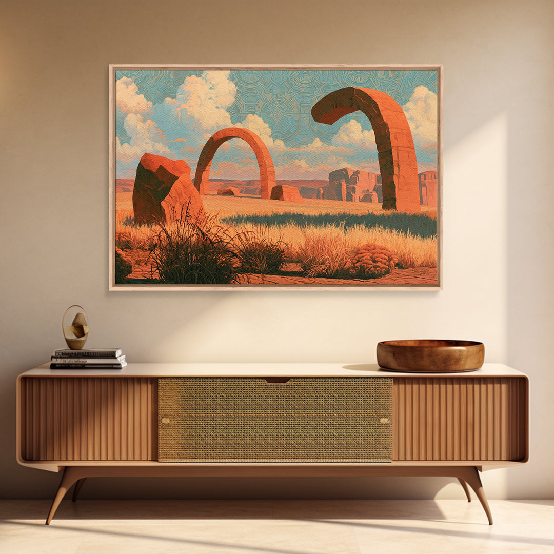 Surreal Desert with Floating Arches Framed Canvas Print, Eclectic Art, Modern Decor, Living Room Decor, Fine Art, Eclectic, ECL-3x2-50