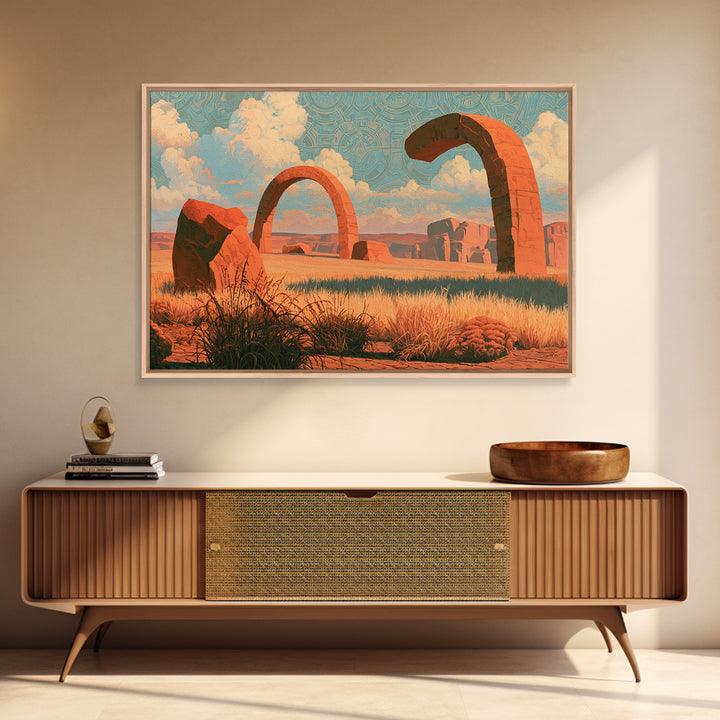 Surreal Desert with Floating Arches Framed Canvas Print, Eclectic Art, Modern Decor, Living Room Decor, Fine Art, Eclectic, ECL-3x2-50