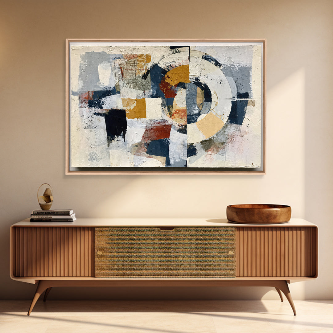 Abstract Shapes Layered Framed Canvas Print, Eclectic Art, Contemporary Art, Living Room Decor, Fine Art, Eclectic, ECL-3x2-8