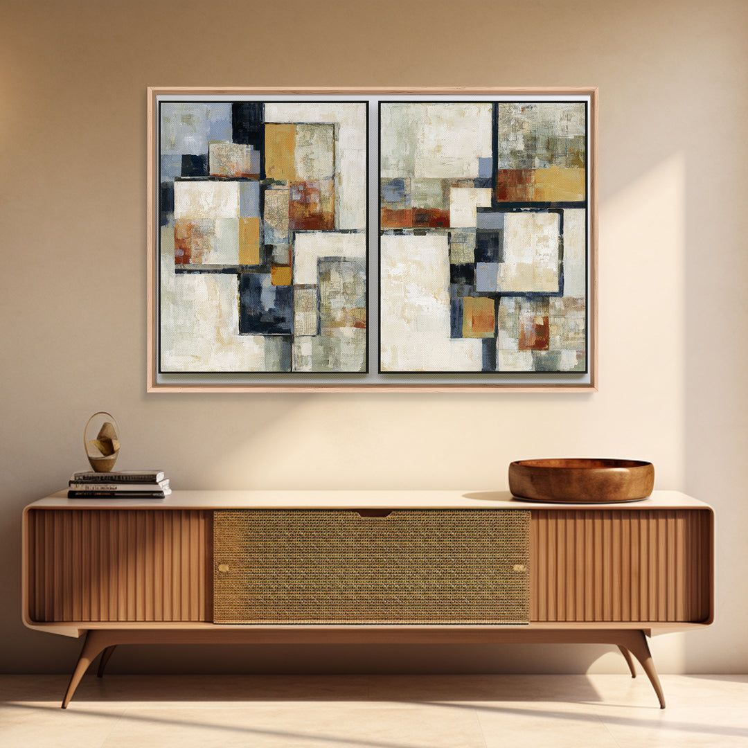 Abstract Shapes Layered Framed Canvas Print, Eclectic Art, Printable Art, Living Room Decor, Abstract Art, Eclectic, ECL-3x2-80