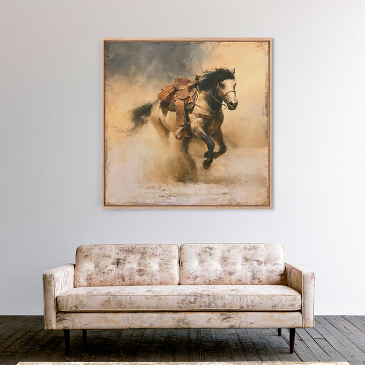 Galloping Horse in Golden Dust and Sunlight Canvas Print, Equestrian Art, Gallery Wall Art, Living Room Decor, Equestrian, EQU-1x1-1