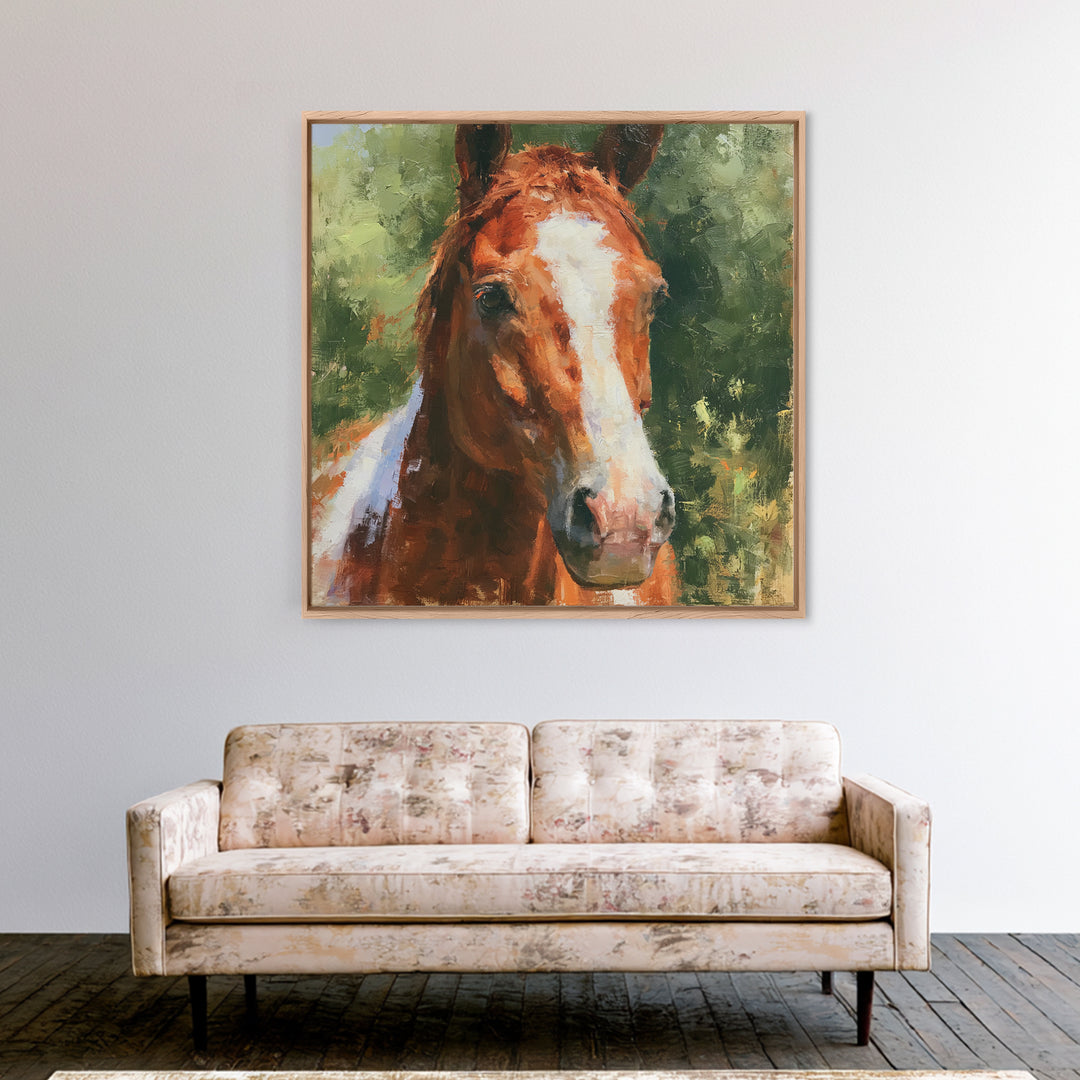 Chestnut Horse Portrait Framed Canvas Print, Equestrian Art, Statement Artwork, Living Room Decor, Fine Art, Equestrian, EQU-1x1-33