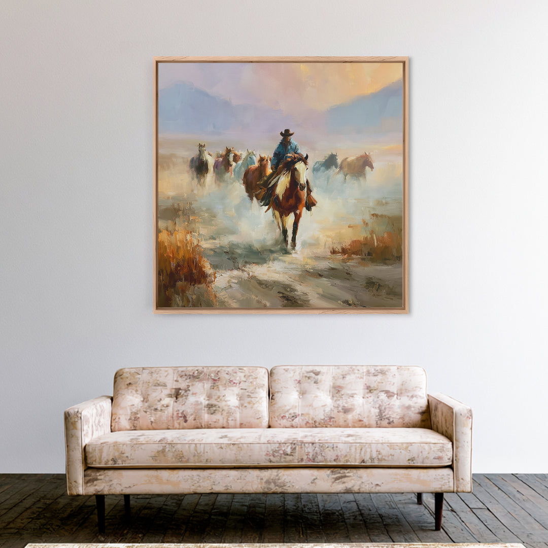 Wild Mustang Herd Crossing Desert Plains Canvas Print, Equestrian Art, Printable Art, Living Room Decor, Equestrian, EQU-1x1-56