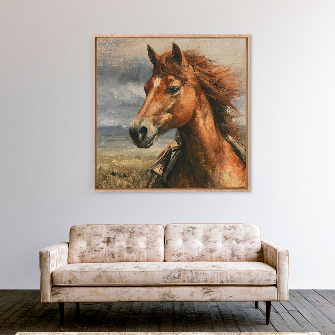 Chestnut Horse Portrait Framed Canvas Print, Equestrian Art, Statement Artwork, Living Room Decor, Fine Art, Equestrian, EQU-1x1-57