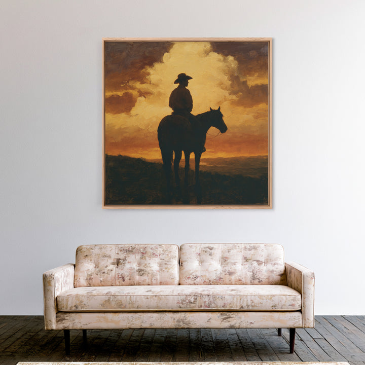 Equestrian Rider Silhouette at Sunrise Canvas Print, Equestrian Art, Wall Art, Living Room Decor, Fine Art, Equestrian, EQU-1x1-99
