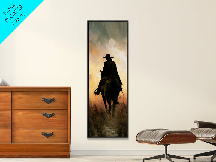 Equestrian Rider Silhouette at Sunrise Framed Canvas Print, Equestrian Art, Living Room Decor, Abstract Art, Equestrian, EQU-1x3-15