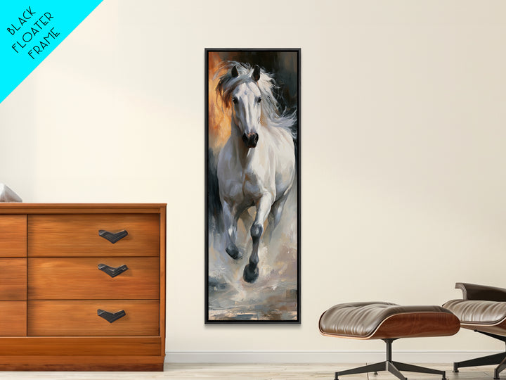 White Horse Running Through Shallow Water Canvas Print, Equestrian Art, Room Decor, Living Room Decor, Fine Art, Equestrian, EQU-1x3-17