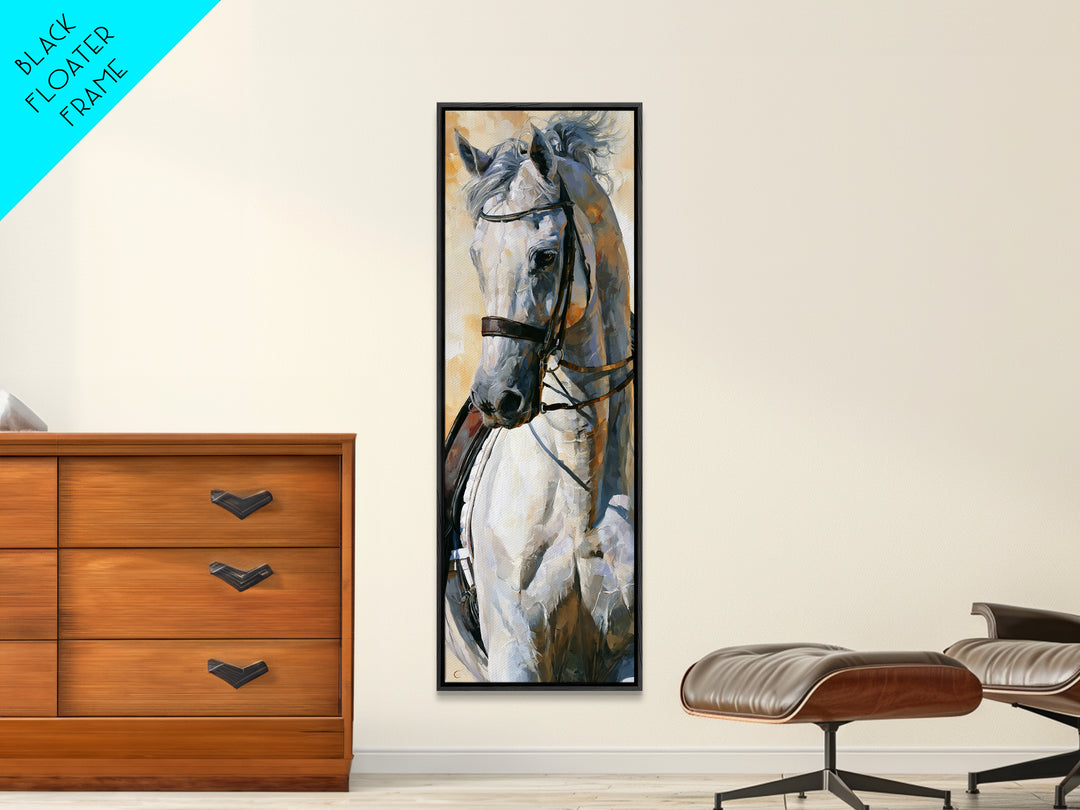 Dressage Horse in Refined Classical Pose Framed Canvas Print, Equestrian Art, Retro Poster, Living Room Decor, Equestrian, EQU-1x3-70
