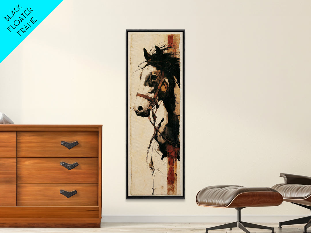 Minimal Horse Contour Drawing on Cream Paper Canvas Print, Equestrian Art, Oil Painting, Living Room Decor, Equestrian, EQU-1x3-73