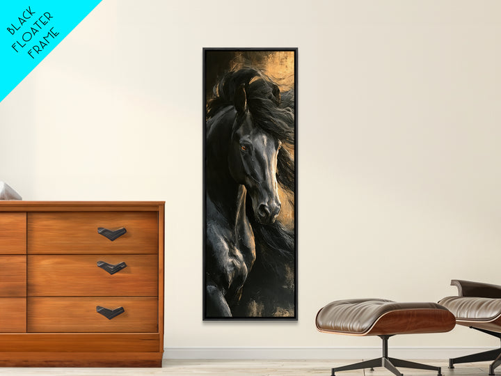 Black Horse Portrait on Deep Charcoal Background Canvas Print, Equestrian Art, Luxury Decor, Living Room Decor, Equestrian, EQU-1x3-86