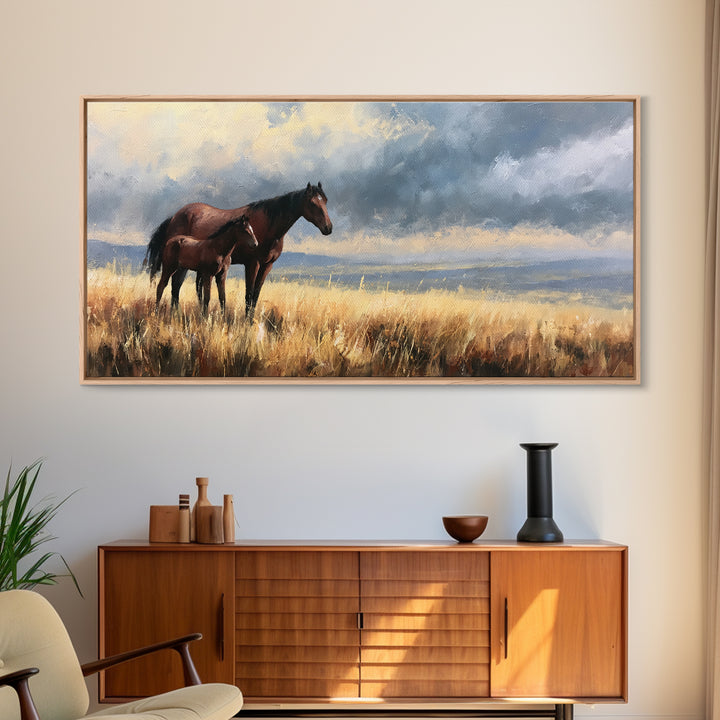 Horse and Foal Canvas Print, Equestrian Art, Contemporary Art, Living Room Decor, Fine Art, Equestrian, Farmhouse Decor, EQU-2x1-32