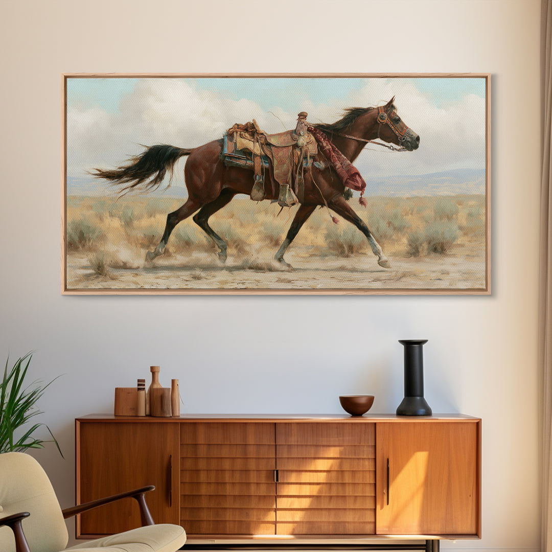 Arabian Horse with Ornate Tack and Silk Framed Canvas Print, Equestrian Art, Contemporary Art, Living Room Decor, Equestrian, EQU-2x1-83
