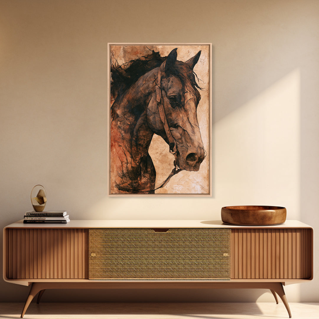 Horse Head Rendered Canvas Print, Equestrian Art, Art Print, Living Room Decor, Abstract Art, Equestrian, Large Wall Art, EQU-2x3-14