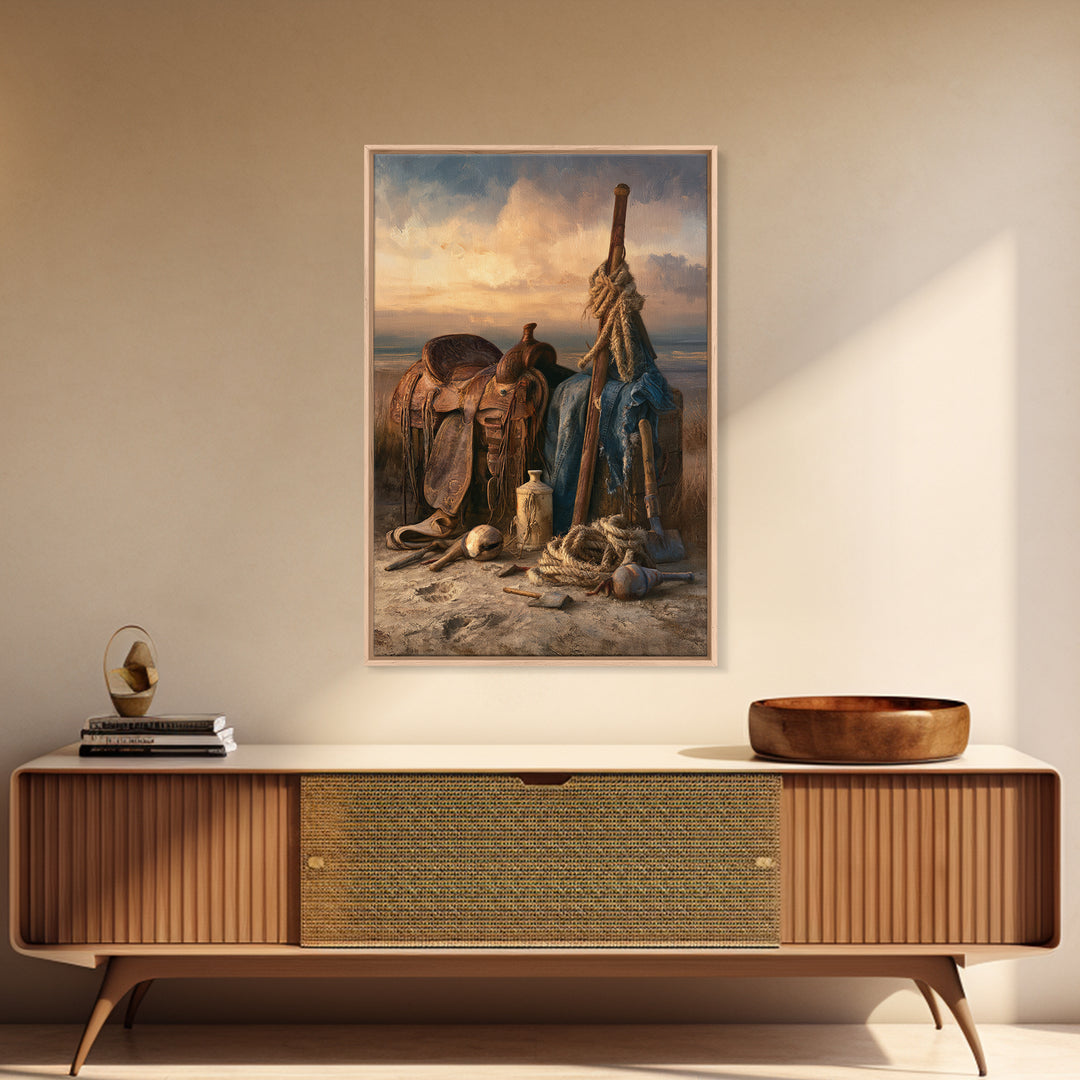 Stable Tools Arranged Like Old Master Still Canvas Print, Equestrian Art, Statement Artwork, Living Room Decor, Equestrian, EQU-2x3-31